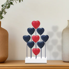 Red Blue White USA Flag Hearts Handmade Wooden Sculpture