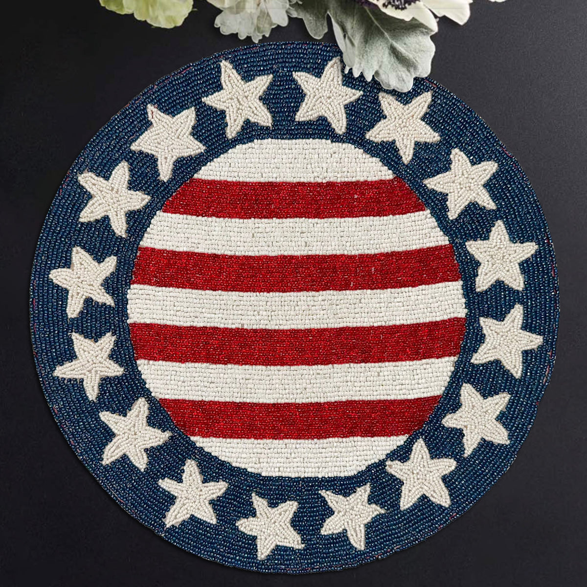 USA Flag Round Beaded Placemats - Set of 2