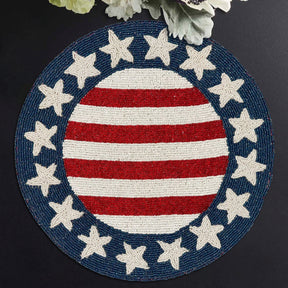 USA Flag Round Beaded Placemats - Set of 2