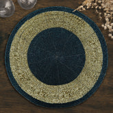 Decozen Round Beaded Placemats - Dark Blue and Gold, Set of 4 -14 Inches - Durable, Scratch & Heat Resistant Tablemats for Dining Table, Kitchen Decor Charger