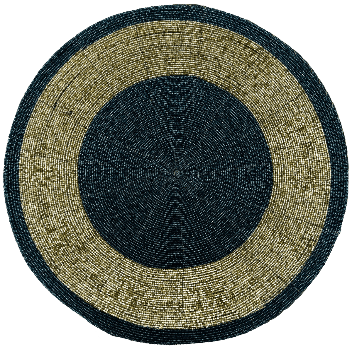 Decozen Round Beaded Placemats - Dark Blue and Gold, Set of 12 -14 Inches - Durable, Scratch & Heat Resistant Tablemats for Dining Table, Kitchen Decor Charger