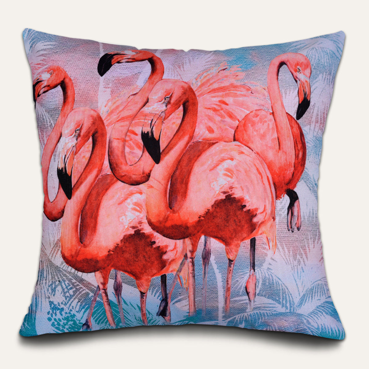 Flamingo Printed Throw Pillow Cover - Set of 4, 18 x 18 Inches - Decozen