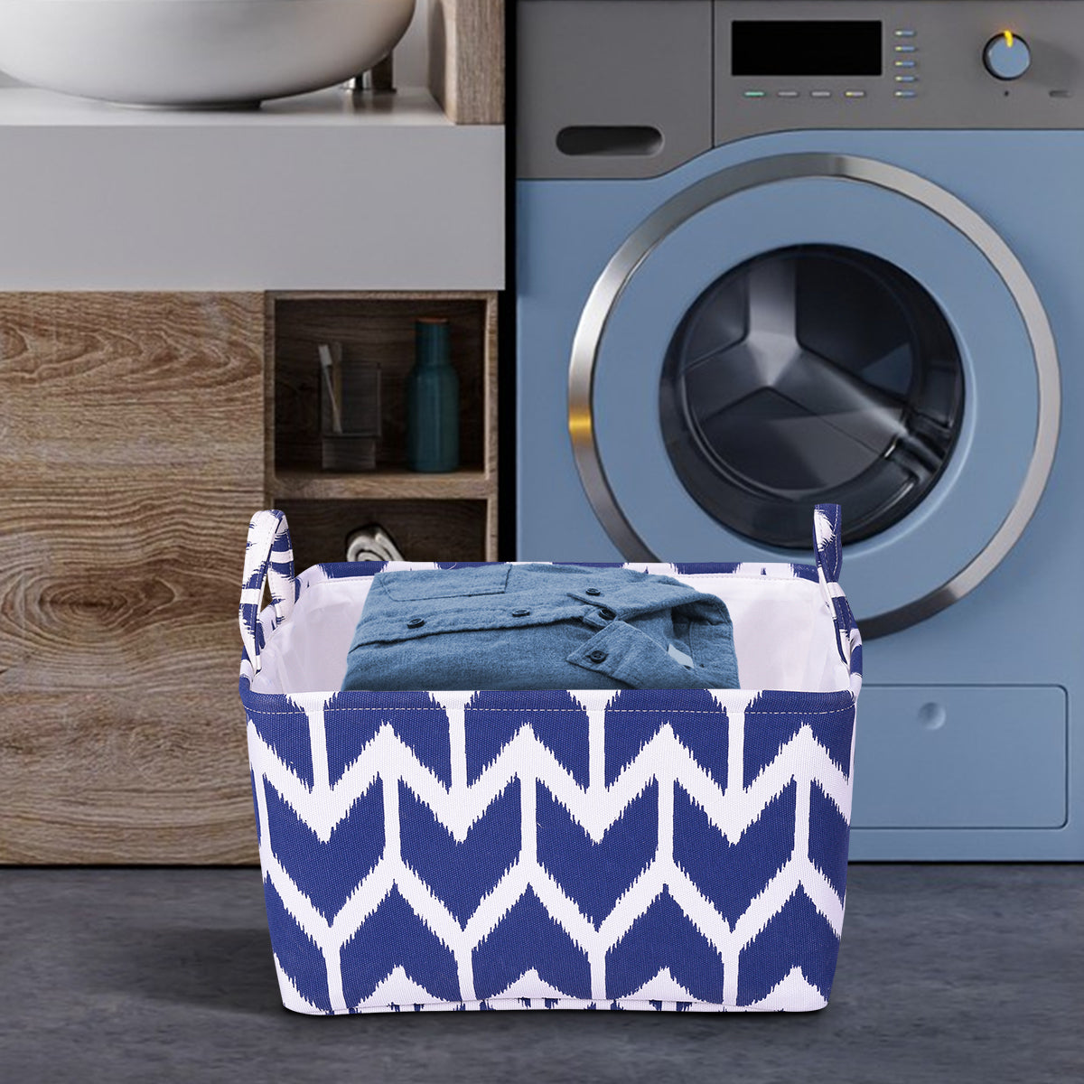 Blue White Laundry Hamper and Storage Bin - Set of 3 - Decozen