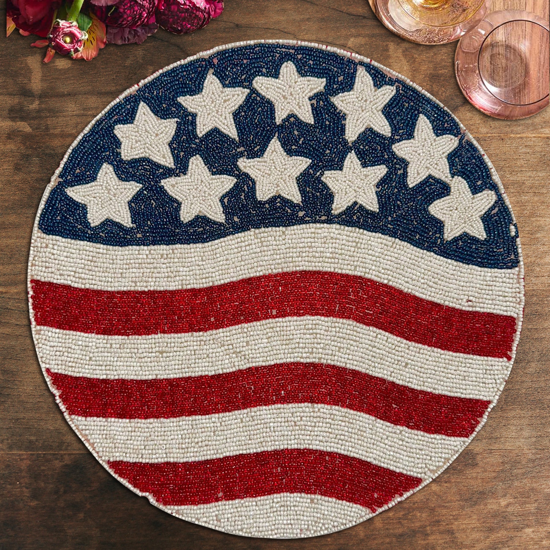 USA Flag Round Beaded Placemats