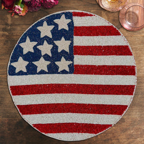 USA Flag Round Beaded Placemats