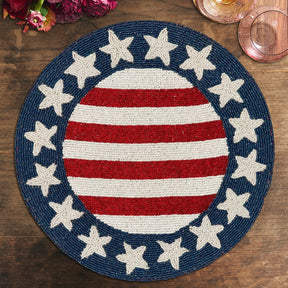 USA Flag Round Beaded Placemats - Set of 2