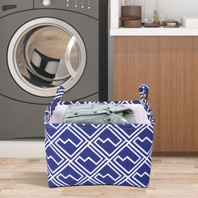 Blue White Laundry Hamper and Storage Bin - Set of 3 - Decozen