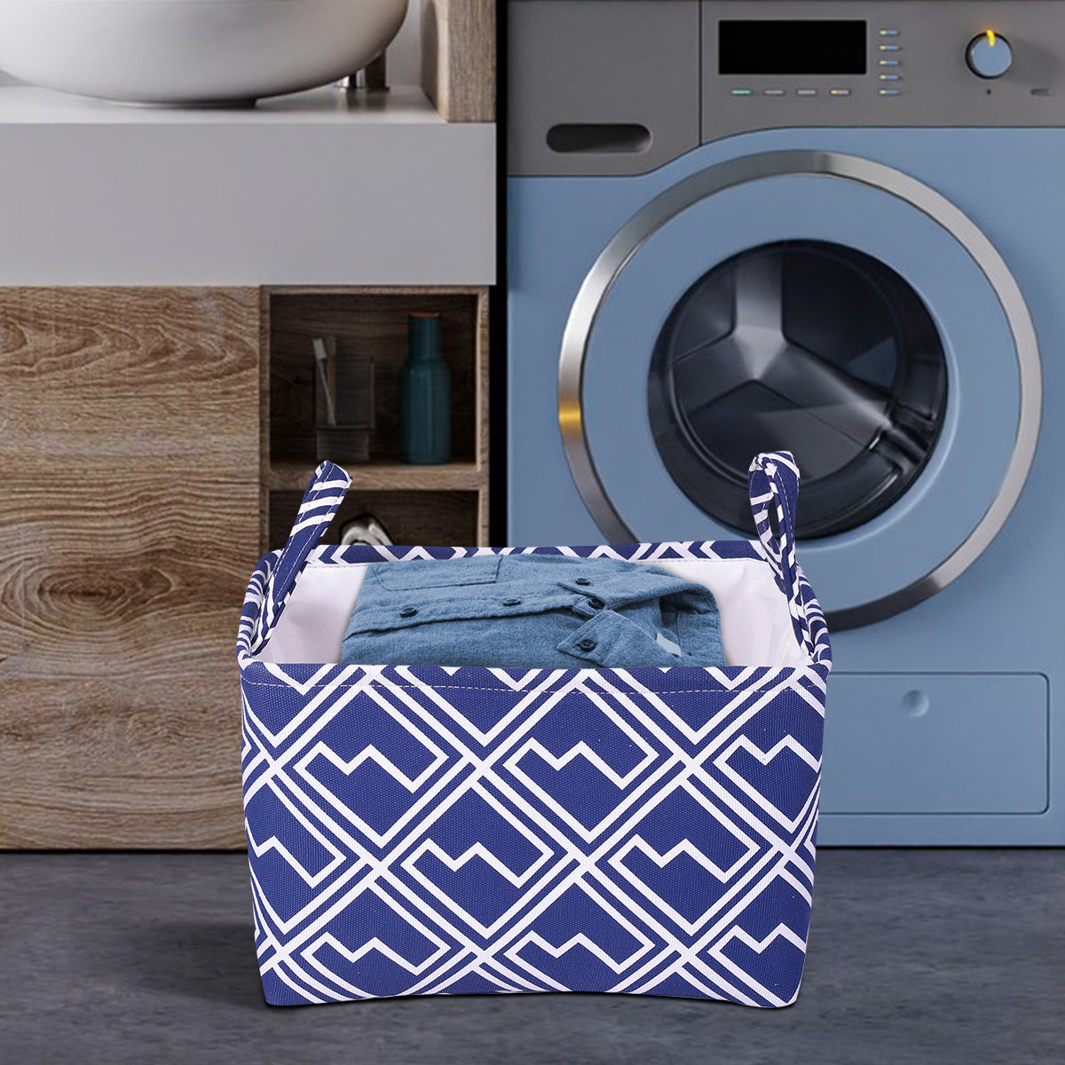 Blue White Laundry Hamper and Storage Bin - Set of 3 - Decozen