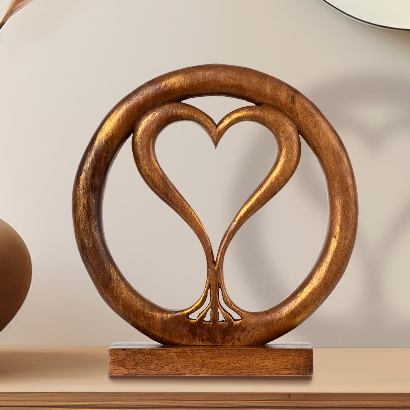 Decozen Handcrafted Solid Wood Heart Sculpture - Unique Gift from Daughter, Son, Husband - Perfect for Home, Mantel, Fireplace, and Foyer Decor - Tabletop Accent