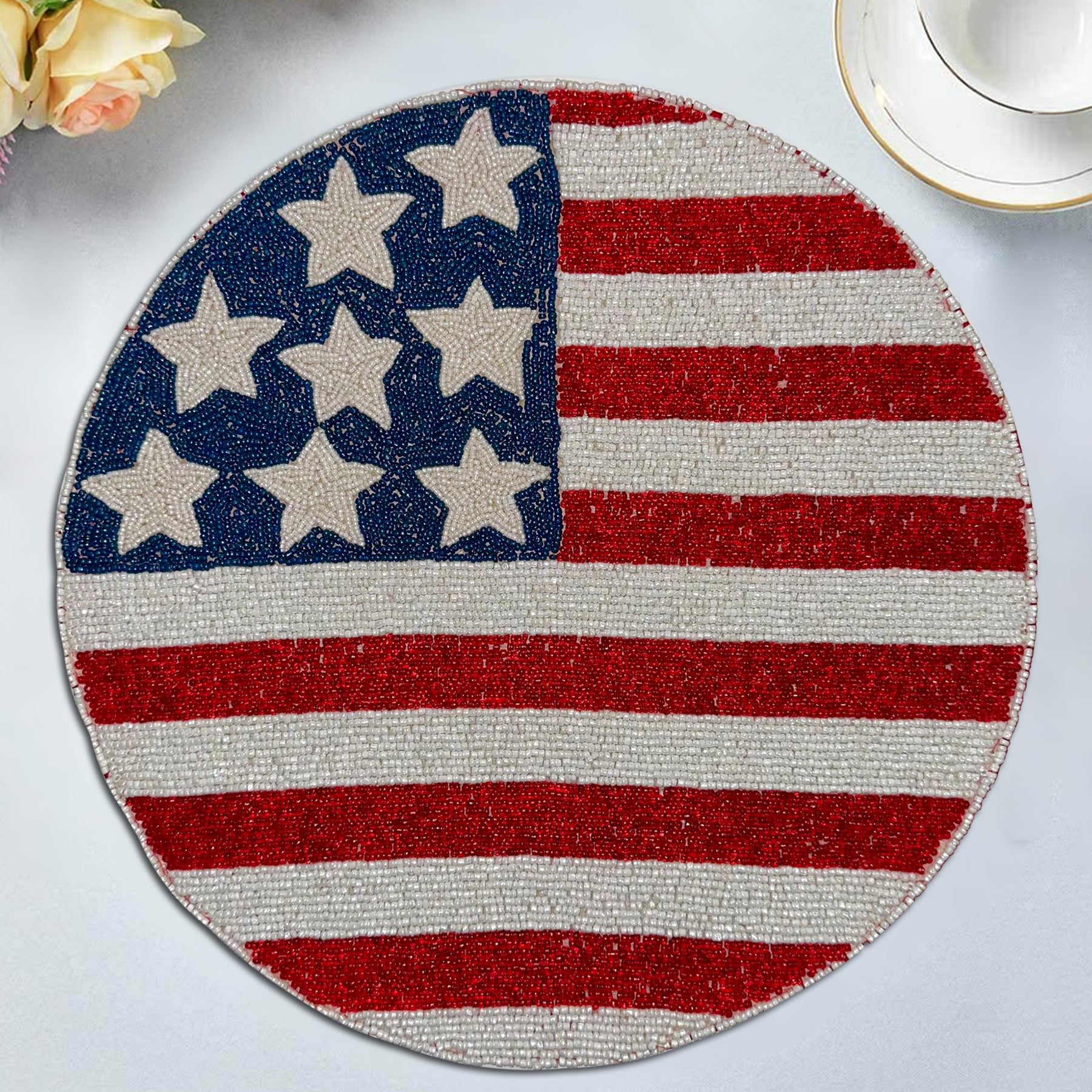 USA Flag Round Beaded Placemats