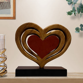 Decozen Home Decor Handmade Wooden Sculpture in Hearts Shape