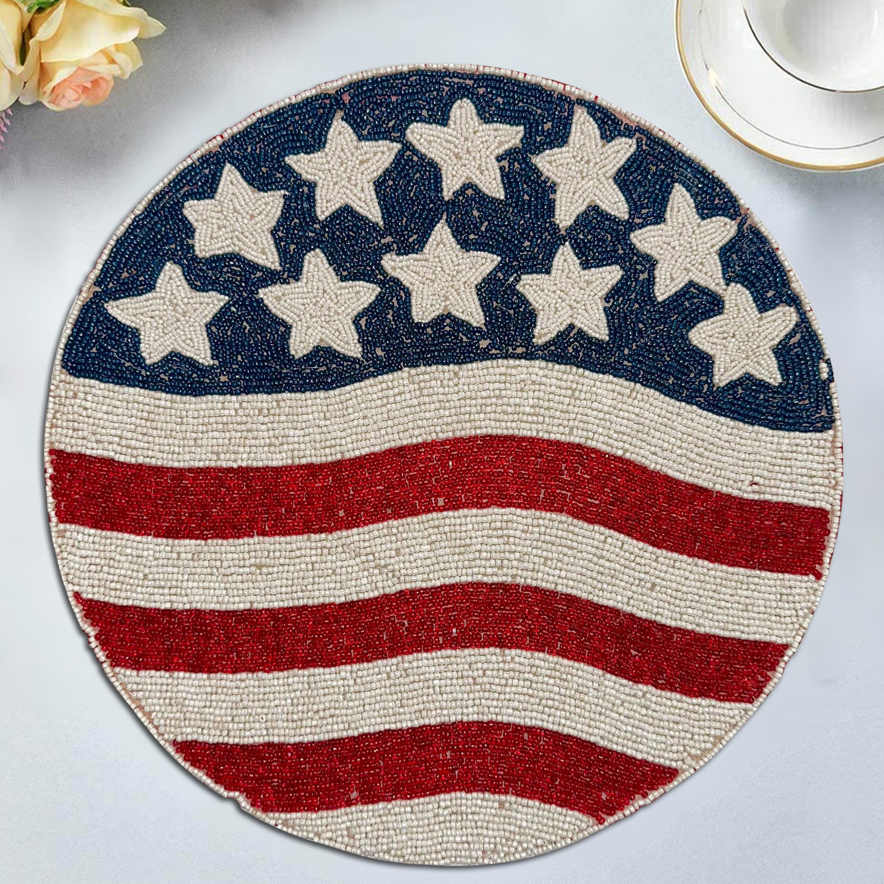 USA Flag Round Beaded Placemats