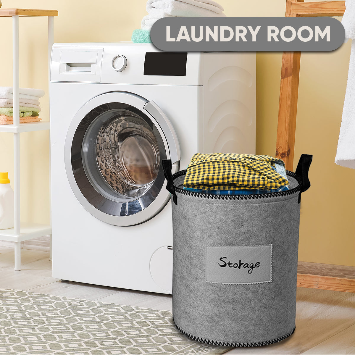 Felt Gray Laundry Hamper and Storage Bin - Set of 3 - Decozen