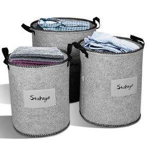 Felt Gray Laundry Hamper and Storage Bin - Set of 3 - Decozen