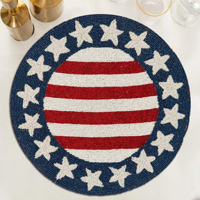 USA Flag Round Beaded Placemats - Set of 2