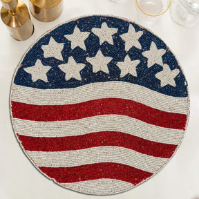 USA Flag Round Beaded Placemats