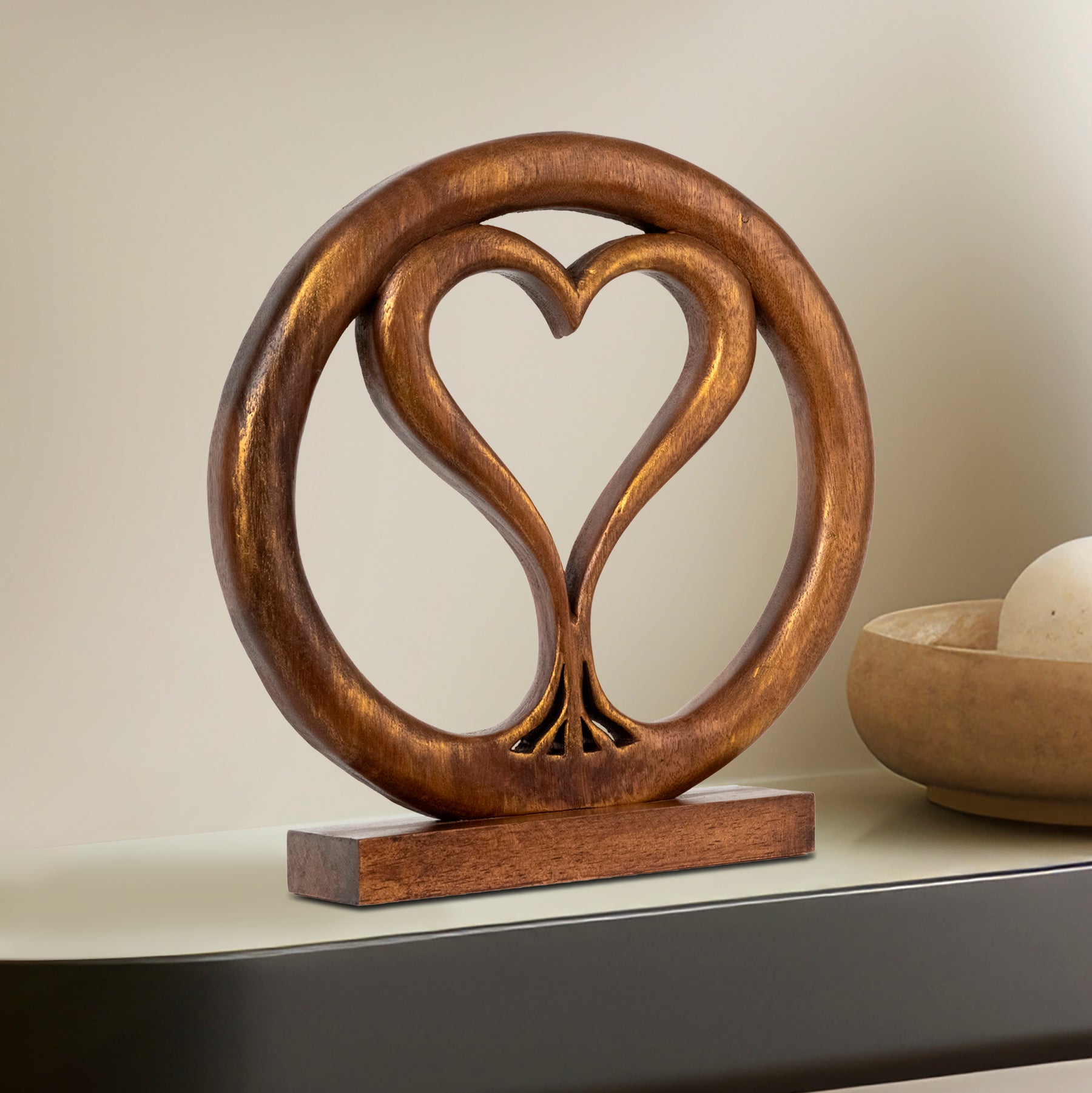 Decozen Handcrafted Solid Wood Heart Sculpture - Unique Gift from Daughter, Son, Husband - Perfect for Home, Mantel, Fireplace, and Foyer Decor - Tabletop Accent