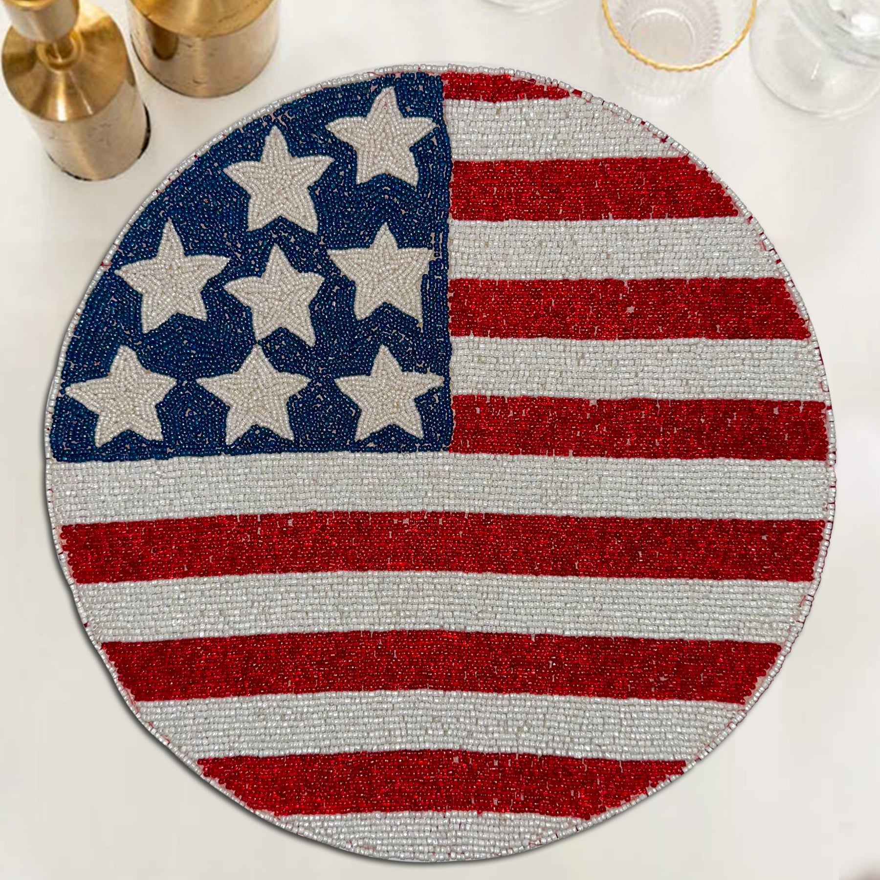 USA Flag Round Beaded Placemats