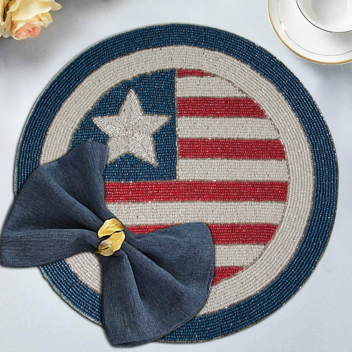 USA Flag Round Beaded Placemats