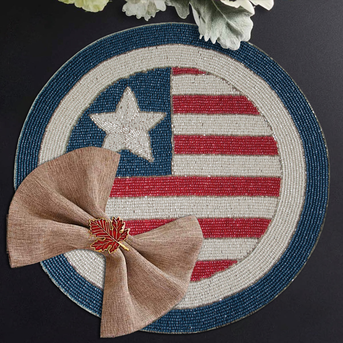 USA Flag Round Beaded Placemats