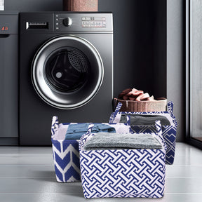 Blue White Laundry Hamper and Storage Bin - Set of 3 - Decozen