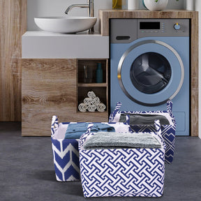 Blue White Laundry Hamper and Storage Bin - Set of 3 - Decozen