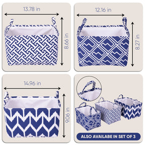 Blue White Laundry Hamper and Storage Bin - Set of 3 - Decozen