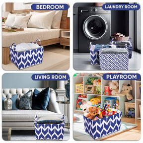 Blue White Laundry Hamper and Storage Bin - Set of 3 - Decozen