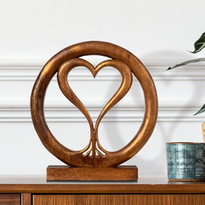 Decozen Handcrafted Solid Wood Heart Sculpture - Unique Gift from Daughter, Son, Husband - Perfect for Home, Mantel, Fireplace, and Foyer Decor - Tabletop Accent