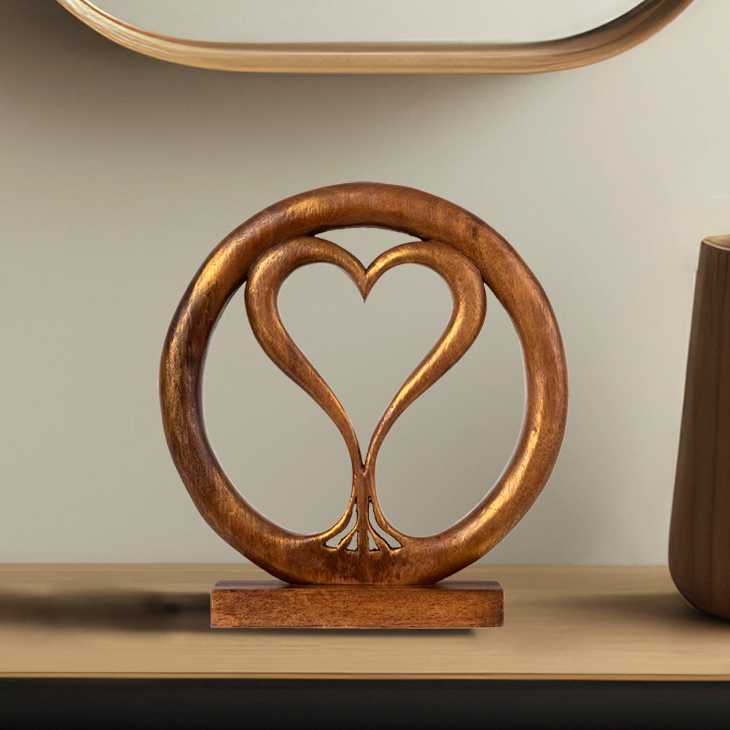 Decozen Handcrafted Solid Wood Heart Sculpture - Unique Gift from Daughter, Son, Husband - Perfect for Home, Mantel, Fireplace, and Foyer Decor - Tabletop Accent