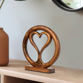 Decozen Handcrafted Solid Wood Heart Sculpture - Unique Gift from Daughter, Son, Husband - Perfect for Home, Mantel, Fireplace, and Foyer Decor - Tabletop Accent