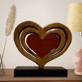 Decozen Home Decor Handmade Wooden Sculpture in Hearts Shape