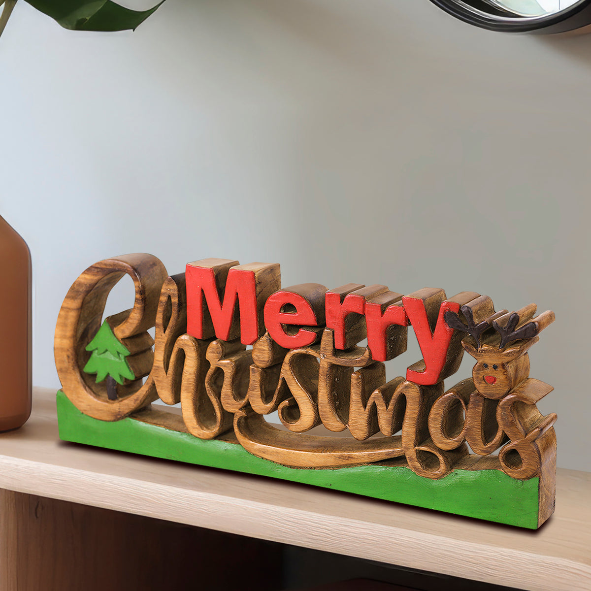 Merry Christmas Handmade Wooden Sculpture