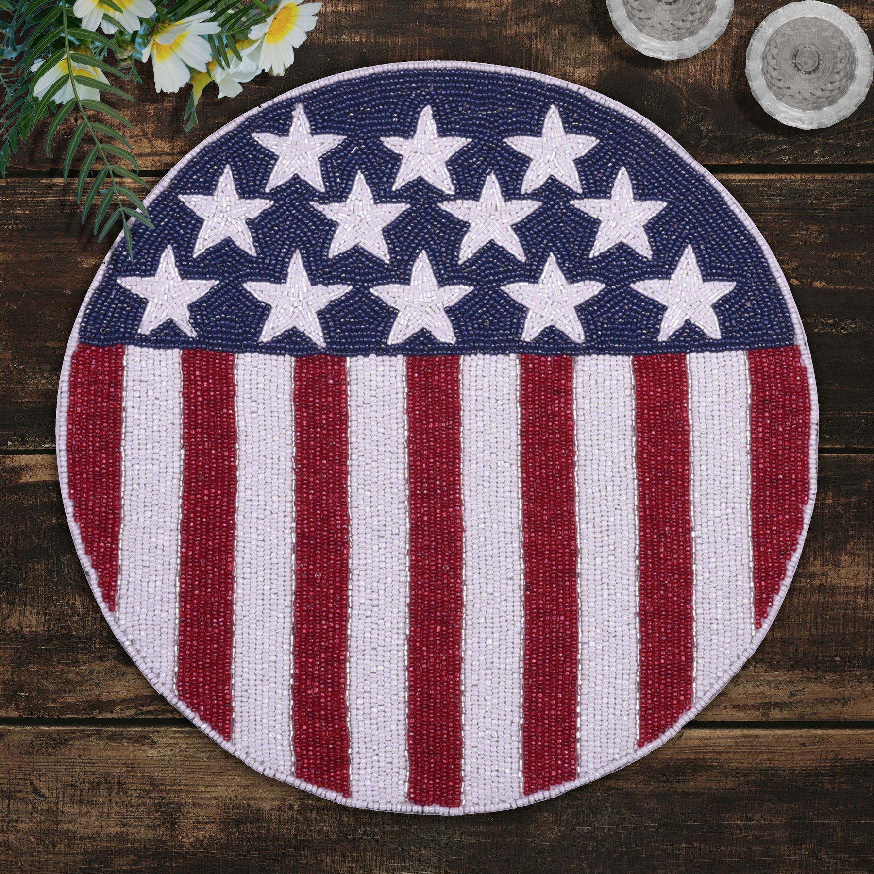 USA Flag Round Beaded Placemats - Set of 2