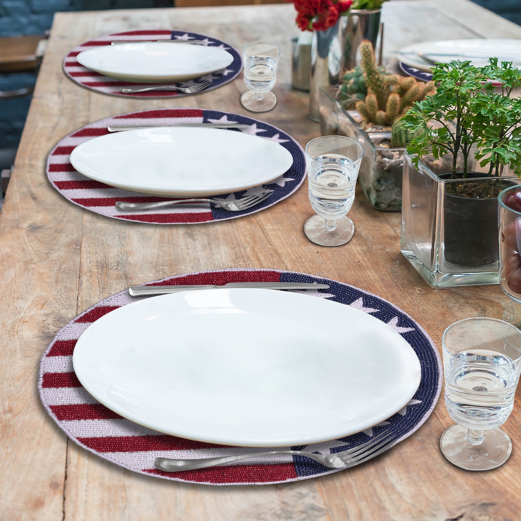 USA Flag Round Beaded Placemats - Set of 2