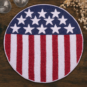 USA Flag Round Beaded Placemats - Set of 2