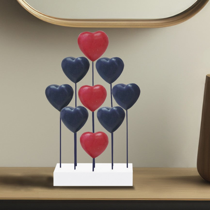 Red Blue White USA Flag Hearts Handmade Wooden Sculpture