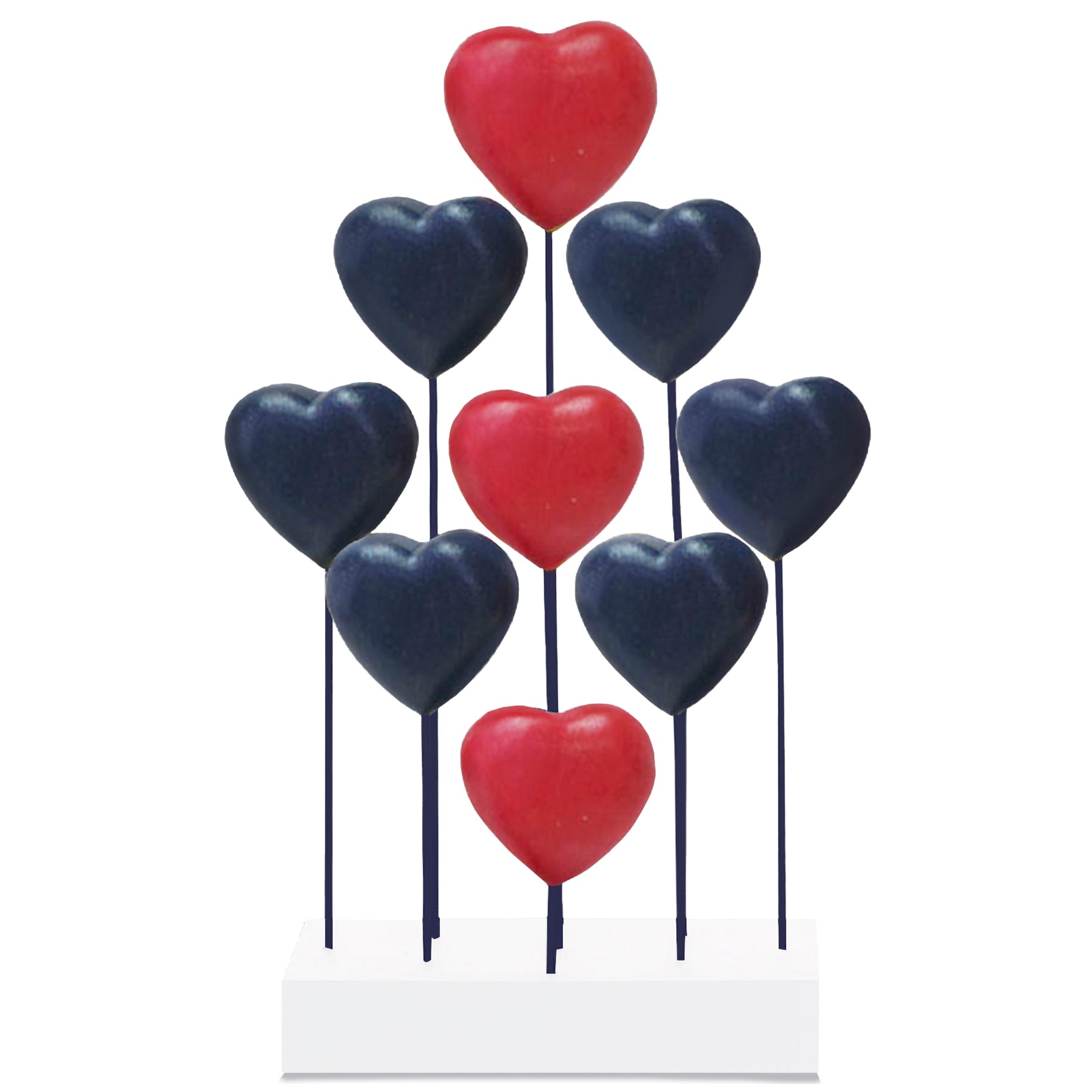 Red Blue White USA Flag Hearts Handmade Wooden Sculpture