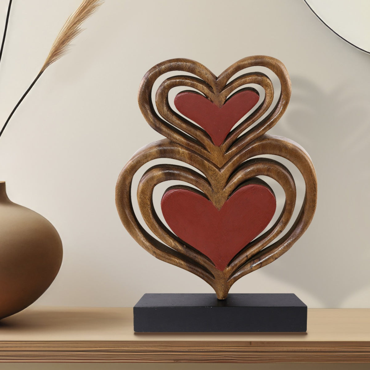 Twin Hearts Handmade Wooden Sculpture