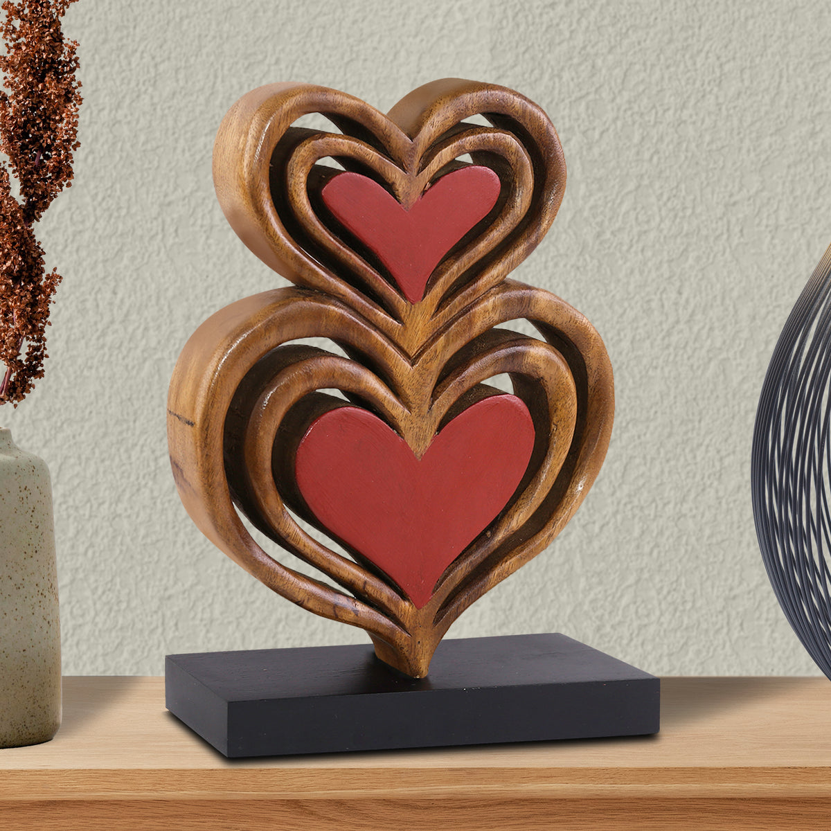 Twin Hearts Handmade Wooden Sculpture