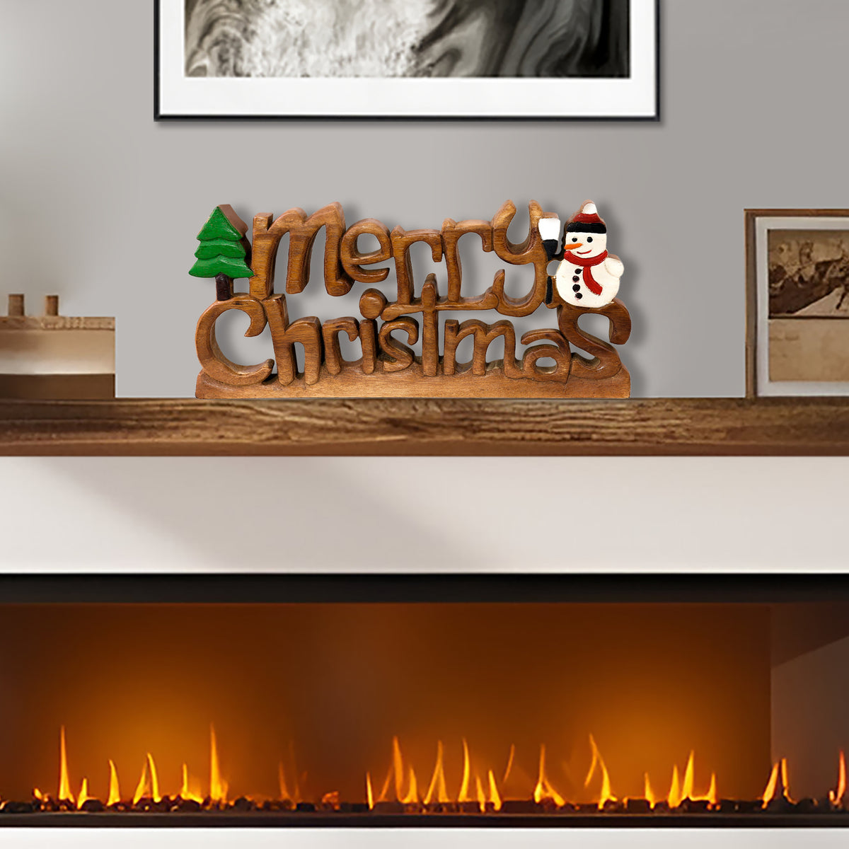 Merry Christmas Handmade Wooden Sculpture