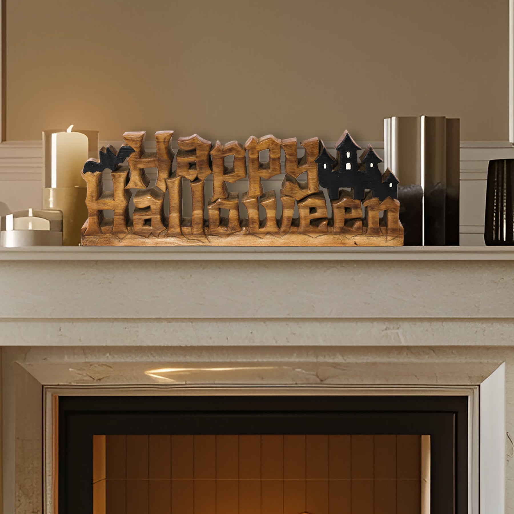 Happy Halloween Handmade Wooden Sculpture