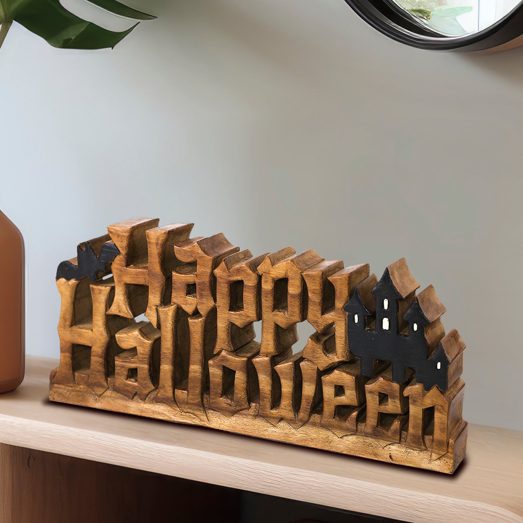 Happy Halloween Handmade Wooden Sculpture