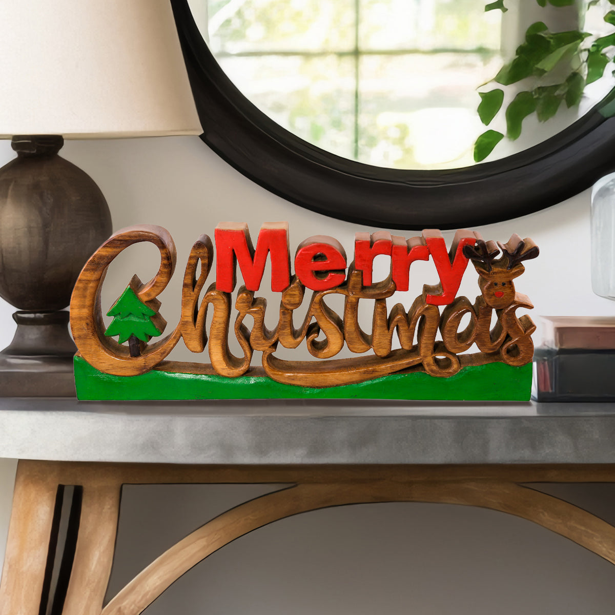 Merry Christmas Handmade Wooden Sculpture