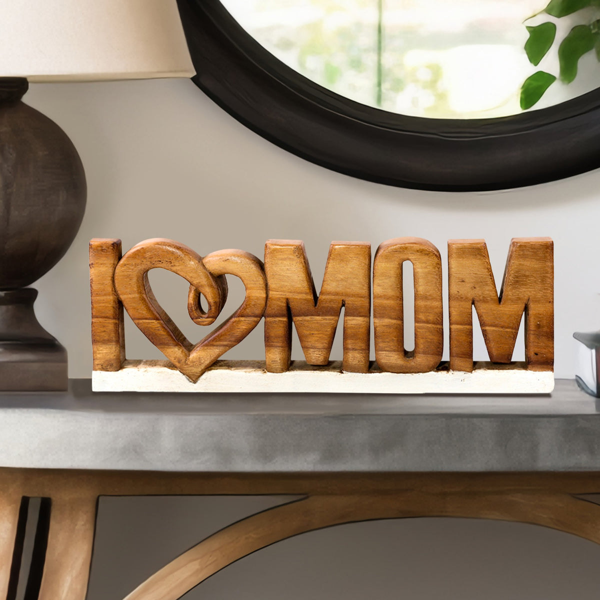 I Love Mom Handmade Wooden Sculpture