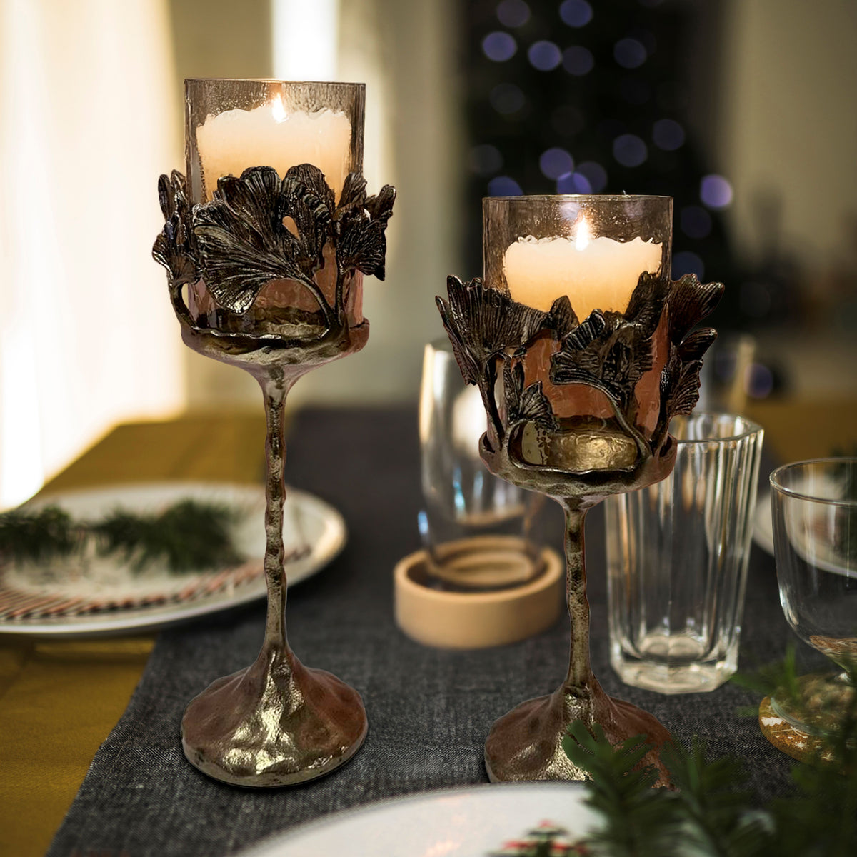 Gold Finished Candle Holder with Glass