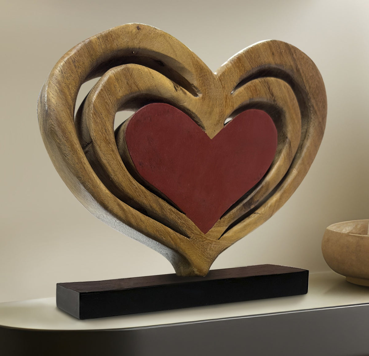 Decozen Home Decor Handmade Wooden Sculpture in Hearts Shape