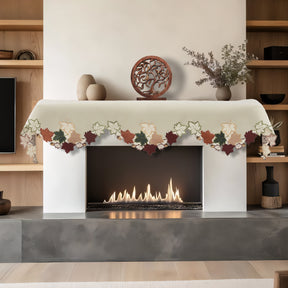 Decozen Cream White Mantel Scarf Cover - Intricate Cutouts Embroidery for Fireplace Kitchen Dining Room Home Decor - 18 x 90 inches - The Falling Petals Collection