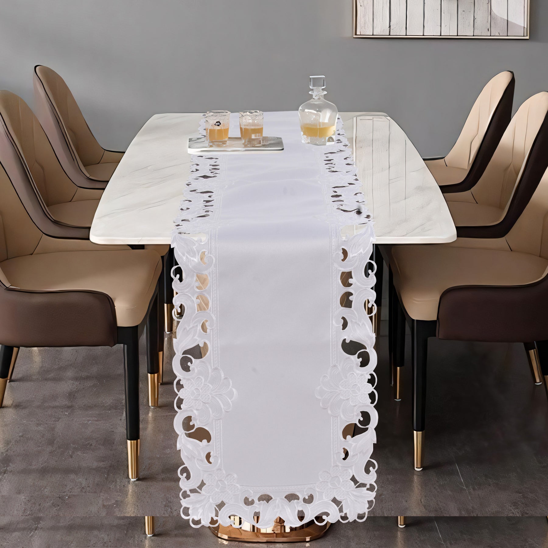 Decozen White Table Runner - Dresser Scarf European Embroidery - Perfect for Kitchen Dining Room Home Decor Wedding Receptions - 14 x 108 inches - The Snow Blossom Collection