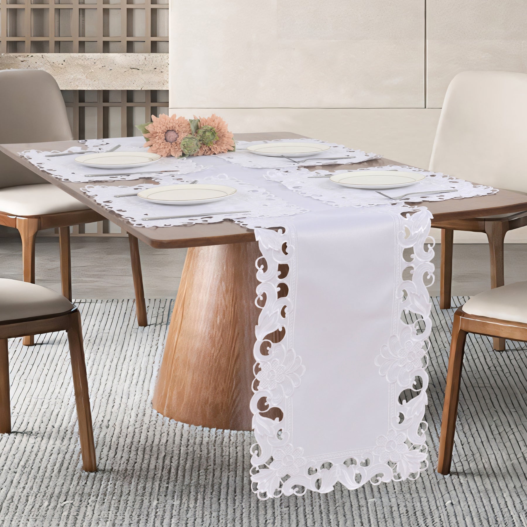 Decozen White Table Runner - Dresser Scarf European Embroidery - Perfect for Kitchen Dining Room Home Decor Wedding Receptions - 14 x 108 inches - The Snow Blossom Collection